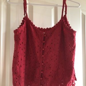 Red embroidered flower summer top
